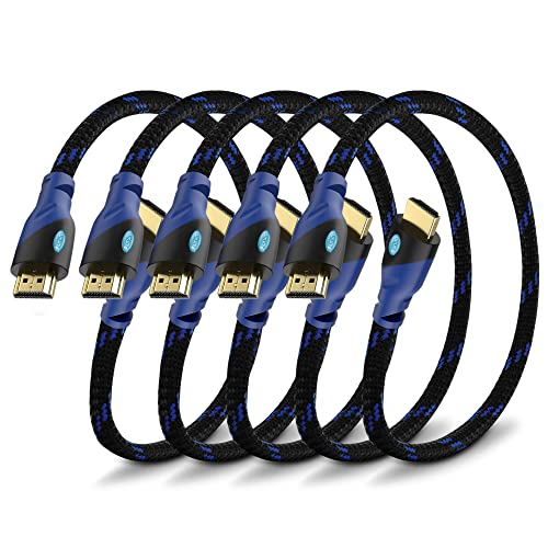 Aurum Ultra High-Speed 4k HDMI Cable with Ethernet for Gaming and TV - 1 Ft Braided Network Extender HDMI Cord Supports 3D, HDR, 1080P, ARC, Compatible with PC Laptops Xbox PS3 PS4 PS5, 5 Pack