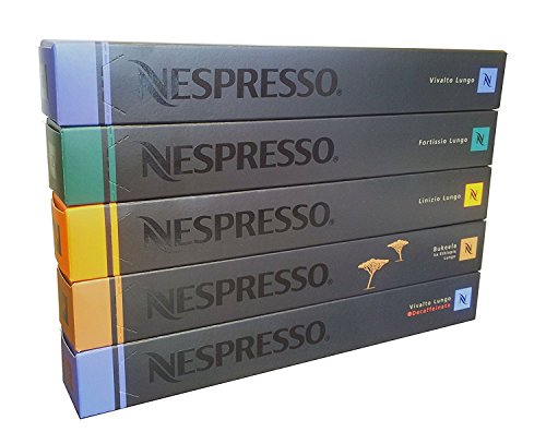 Book Cover 50 Nespresso OriginalLine Lungo Pack Variety: Vivalto Lungo, Fortissio Lungo, Linizio Lungo, Decaffeinato Lungo, Bukeela Lungo, 50 Count - ''NOT compatible with Vertuoline
