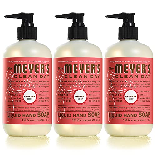 Book Cover Mrs. Meyer's Clean Day Liquid Hand Soap, Cruelty Free and Biodegradable Hand Wash Formula Made with Essential Oils, Rhubarb Scent, 12.5 oz - Pack of 3