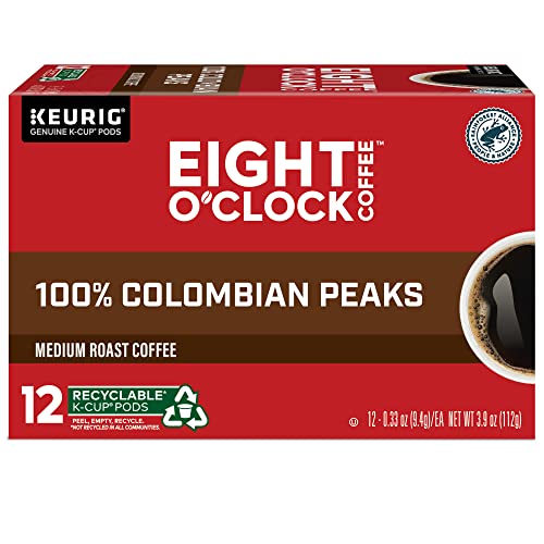 Book Cover Eight O'Clock Coffee Colombian Peaks, Keurig Single Serve K-Cup Pods, Medium Roast, 12 count, pack of 6