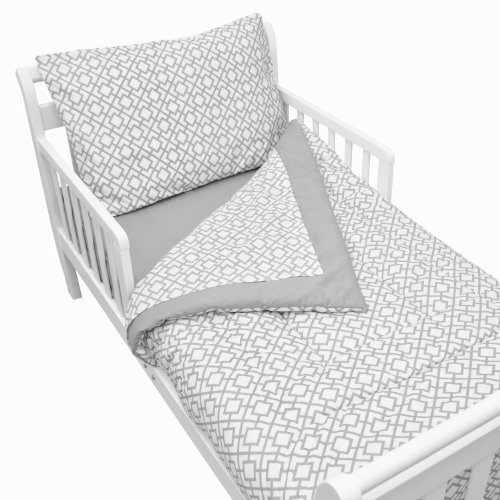 Book Cover American Baby Company 100% Cotton Percale 4-Piece Toddler Bedding Set, Gray Lattice, for Boys and Girls