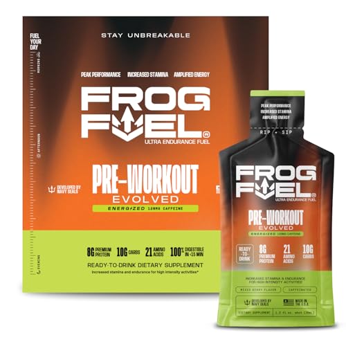 FrogFuel Ultra Energy Liquid Protein Shot with Carbohydrates and Electrolytes - Mixed Berry-24 1.2oz Protein Shots. Pre Workout and Endurance Shot. Clinically Proven 100% Digestibility in <15 Minutes.