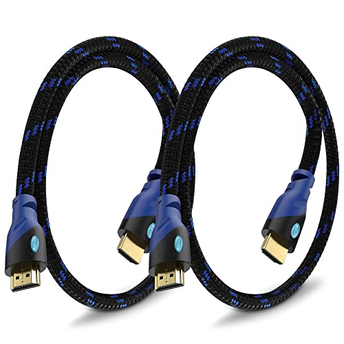 Aurum Ultra High-Speed 4k HDMI Cable with Ethernet for Gaming and TV - 2 Ft Braided Network Extender HDMI Cord Supports 3D, HDR, 1080P, ARC, Compatible with PC Laptops Xbox PS3 PS4 PS5, 2 Pack