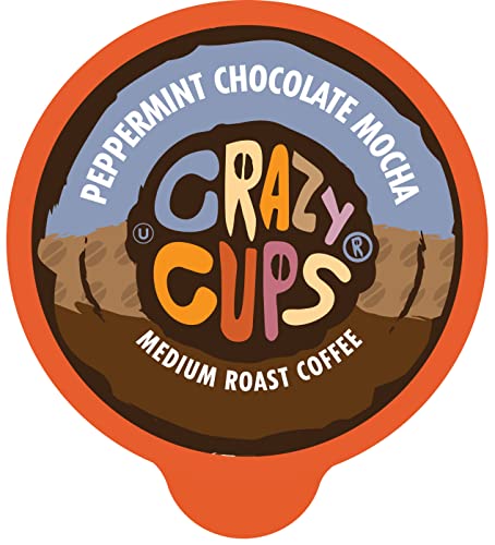 Crazy Cups Flavored Coffee for Keurig K-Cup Machines, Peppermint Chocolate Mocha, Hot or Iced Drinks, 22 Single Serve, Recyclable Pods