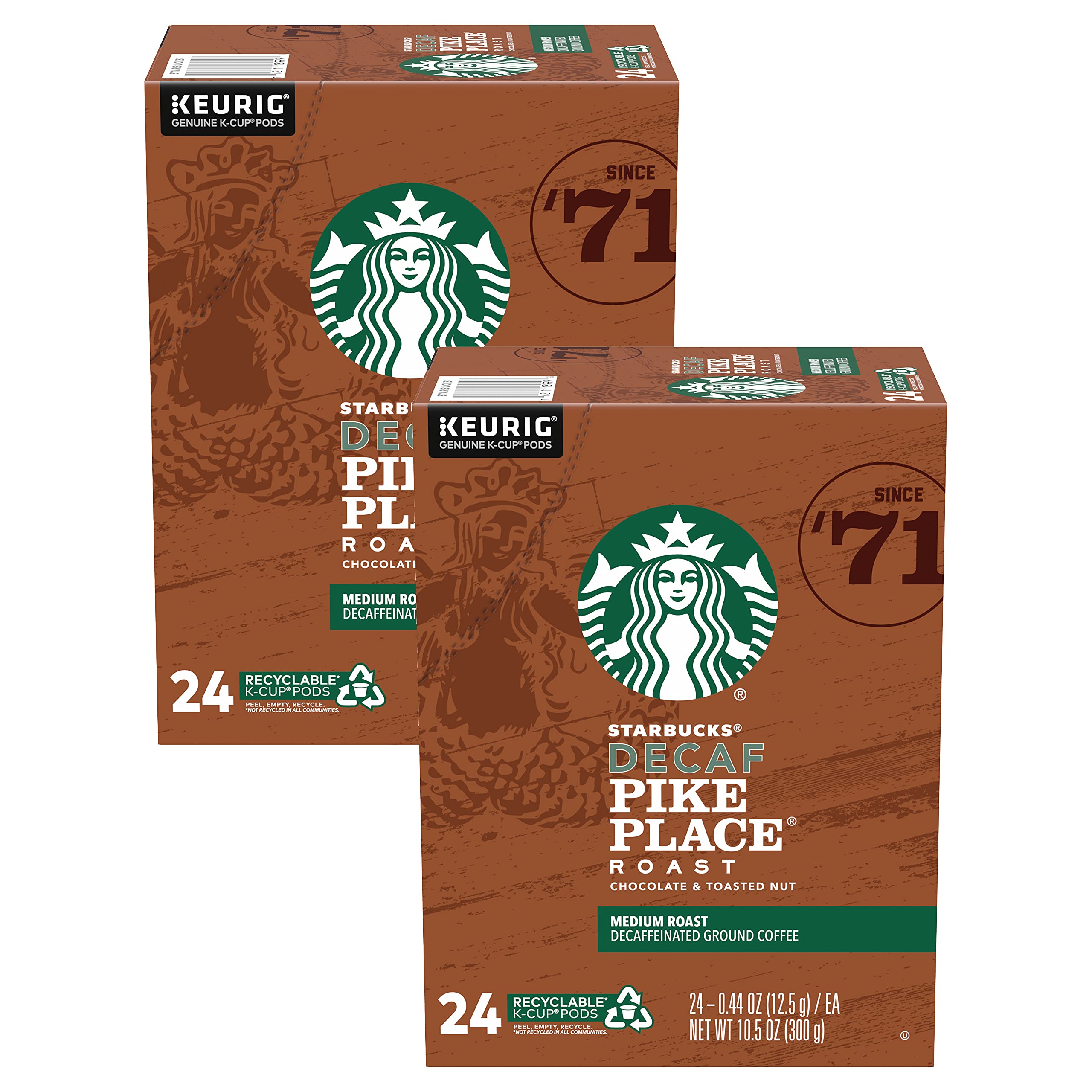 Book Cover Starbucks Decaf Coffee K-Cup Pods, Pike Place, 24 CT (Pack of 2) Decaf Pike Place Roast 24 Count (Pack of 2)