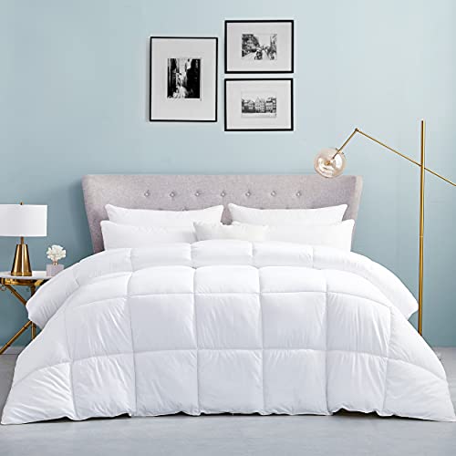Book Cover Luxurious King/California King (Cal King) Hard-to-FIND 90 Oz Fill Weight Goose Down Alternative Comforter, 600 Thread Count 100% Egyptian Cotton Cover, 750 Fill Power, Solid White Color