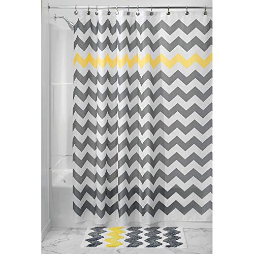 Book Cover InterDesign Chevron Shower Curtain for the Bathroom, Fabric Shower Curtains, Made of Polyester, Grey/ Yellow