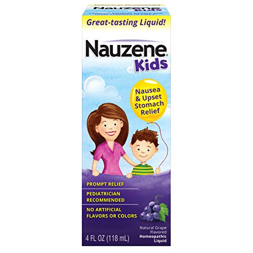 Book Cover Nauzene Kids Upset Stomach & Nausea Relief Liquid - Dye-Free - Homeopathic - Natural Flavor, Grape, 4 Fluid Ounce