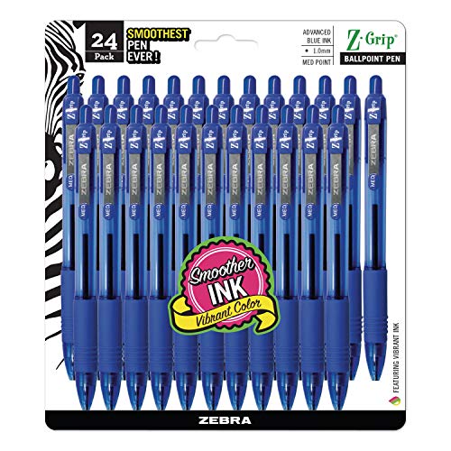 Zebra - Z-Grip Retractable Ballpoint Pen, Blue Ink, Medium, 24/Pack