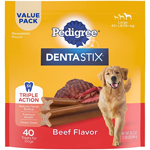 Book Cover PEDIGREE DENTASTIX Large Dog Dental Treats Beef Flavor Dental Bones, 2.08 lb. Value Pack (40 Treats)