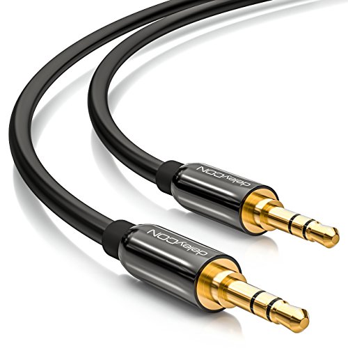 deleyCON 20m jack cable 3.5mm AUX cable stéréo cable audio jack plug droit pour PC téléphone mobile smartphone tablette voiture récepteur HiFi - Noir