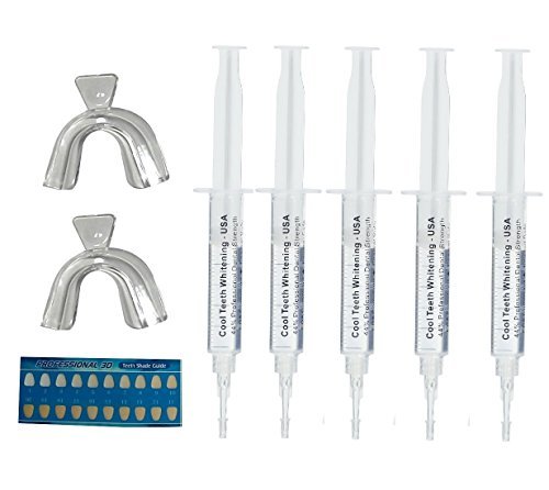 Cool Teeth Whitening 5 x 5cc Tubes (25 Applications) and DIY Trays Included Fast Carbamide Peroxide Whitener Tooth Bleaching Gel Syringes At Home Use Refills Professional Dentist Grade, Enamel Safe