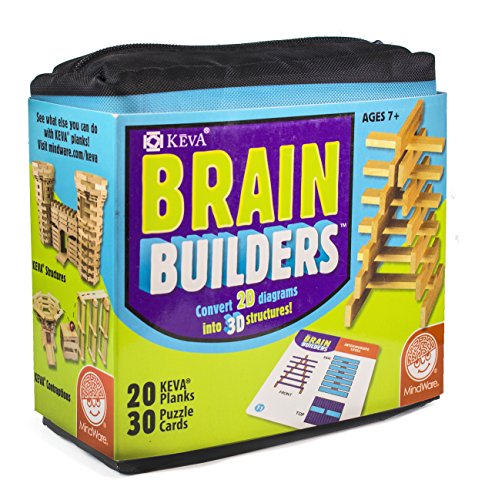 Book Cover MindWare KEVA Brainbuilders - 3D brain building STEM challenges for boys & girls - Try to build the image - Practice spatial thinking - 20 planks & 30 puzzles