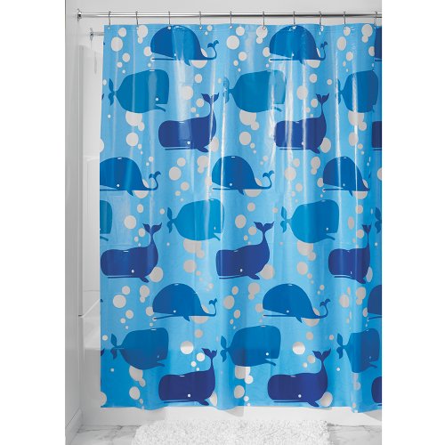 iDesign Moby PVC-Free PEVA Shower Curtain, 183 x 183 cm - Blue