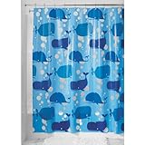 iDesign Moby Plastic Whale Shower Curtain, PVC-Free Waterproof Liner with Whales for Kids', Guest, College Dorm, Master Bathroom, 72" x 72" - Blue