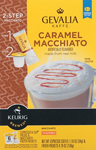 Book Cover Gevalia Caramel Macchiato 2-Step K-Cup & Froth Packets, 6-Count, 5.6 oz. Box (Pack of 3) [Retail Packaging]