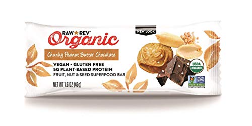 Raw Rev Organic Superfood bar, Chunky Peanut Butter Chocolate, 1.6 Oz bar (Pack Of 12) 5g Protein, 2g Fiber, Vegan, Raw, Organic, Plant-Based, Gluten-Free, Fruit, Nut, Seed Bars