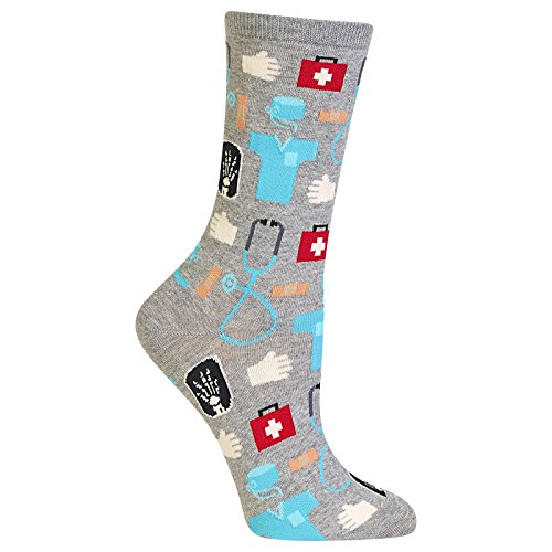 Book Cover Hot Sox Women's Nurse and Doctor Medical Crew Socks, Grey