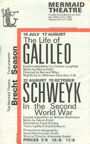 Mermaid Theatre Advertisement: The Life of Galileo / Schweyk in the Second World War