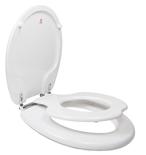 TOPSEAT TinyHiney Potty Round Toilet Seat, Adult/Child, w/Slow Close Chromed Metal Hinges, Wood, White