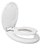 TOPSEAT TinyHiney Potty Round Toilet Seat, Adult/Child, w/Slow Close Chromed Metal Hinges, Wood, White