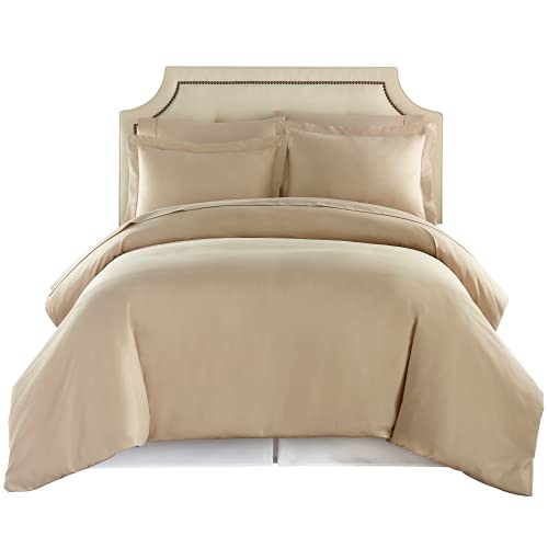 Book Cover HC COLLECTION Queen Duvet Cover Set - 1500 Thread Lightweight Duvet Covers with Zipper Closure for Comforters w/ 2 Pillow Shams - Taupe