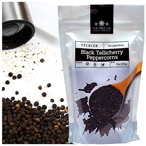 Book Cover The Spice Lab (16 oz) Bulk Bag - Tellicherry Whole Black Peppercorns for Grinder Refill (Steam Sterilized) Kosher - (Packed in the USA) All Natural Black Pepper - Pepper Grinder / Pepper Mill refill