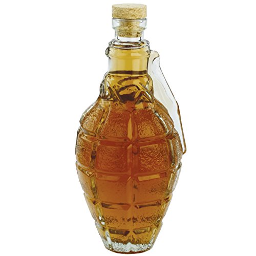 Barbuzzo Grenade Whiskey Decanter with Cork Stopper - 17 Ounce Glass Bottle - Perfect Drinking Accessory Gift - Glass Liquor Decanter for Your Favorite Drinks Such as Scotch, Bourbon, and Wine