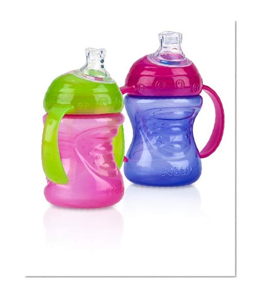 Book Cover Nuby 2-Pack Two-Handle No-Spill Super Spout Grip N' Sip Cups, 8 Ounce, Pink and Purple