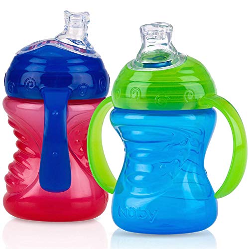 Book Cover Nuby 2-Pack No-Spill Super Spout Grip N' Sip Cup, Red and Blue