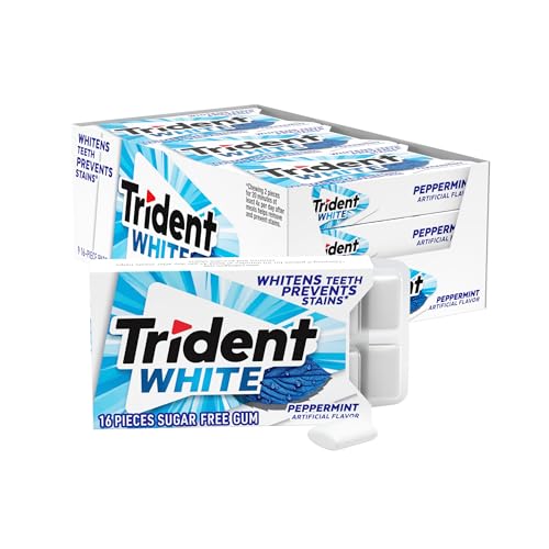 Trident White Peppermint Sugar-Free Chewing Gum, 9 Packs of 16 Pieces (144 Total Pieces)