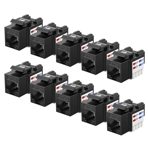 Cable Matters [UL Listed] 10-Pack 10Gbps Cat6 Keystone Jacks, RJ45 Keystone Jack, Ethernet Modular Jack in Black for Patch Panel and Wall Plate
