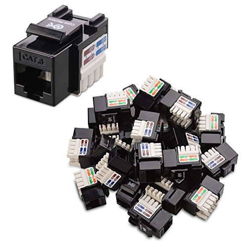 Cable Matters UL Listed 25-Pack RJ45 Keystone Jack in Black with Keystone Punch-Down Stand