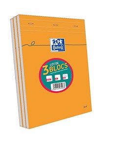 Oxford Lot de 3 Bloc-Notes Orange A4 Agrafé et Non Perforé 160 Pages Petits Carreaux 5x5