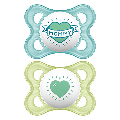 Book Cover MAM Pacifiers, Baby Pacifier 0-6 Months, Best Pacifier for Breastfed Babies, â€˜I Love Mommyâ€™ Design Collection, Boy, 2-Count
