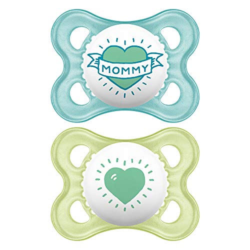 MAM Pacifiers, Baby Pacifier 0-6 Months, Best Pacifier for Breastfed Babies, â€˜I Love Mommyâ€™ Design Collection, Boy, 2-Count