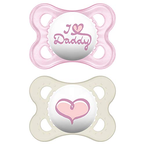 Book Cover MAM Pacifiers, Baby Pacifier 0-6 Months, Best Pacifier for Breastfed Babies, 'I Love Daddy' Design Collection, Girl, 2-Count