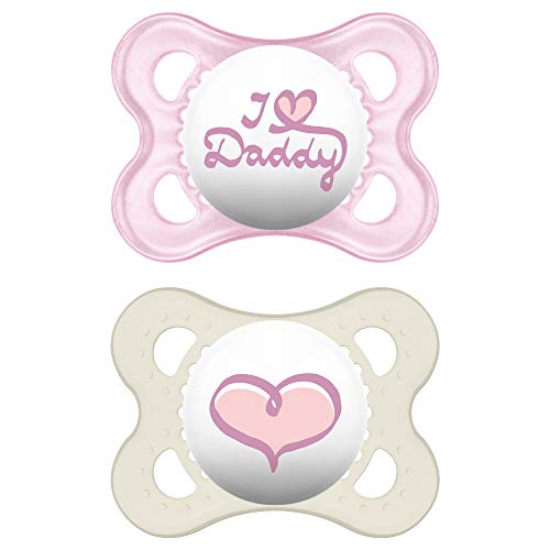 MAM Pacifiers, Baby Pacifier 0-6 Months, Best Pacifier for Breastfed Babies, 'I Love Daddy' Design Collection, Girl, 2-Count