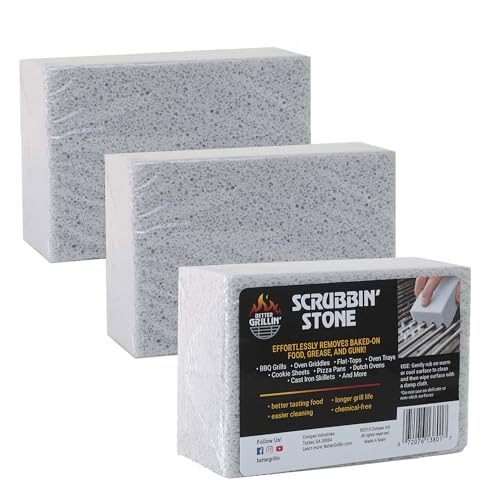 Better Grillin Scrubbin Stone Grill Cleaner-Scouring Brick/Barbecue Grill Brush/Barbecue Cleaner for BBQ, Griddle, 3pk