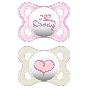 MAM Pacifiers, Baby Pacifier 0-6 Months, Best Pacifier for Breastfed Babies, 'I Love Daddy' Design Collection, Girl, 2-Count