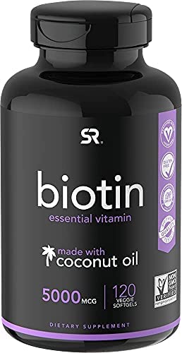Book Cover Biotin (5,000mcg) with Coconut Oil | Supports Healthy Hair, Skin & Nails in Biotin deficient Individuals | Non-GMO Verified & Vegan Certified (120 Veggie-Softgels)
