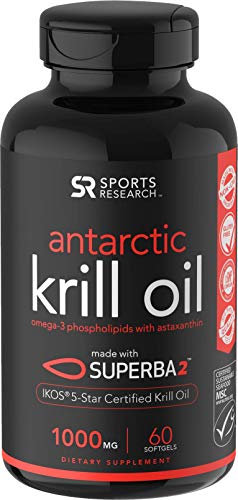 Book Cover Antarctic Krill Oil (Double Strength) with Omega-3s EPA, DHA and Astaxanthin (60 Softgels - 1000mg)