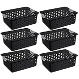 Sterilite Medium Ultra Basket, Closet Organizer Bin, Cabinets, Pantry, Shelving and Countertop Space, Black, 6-Pack
