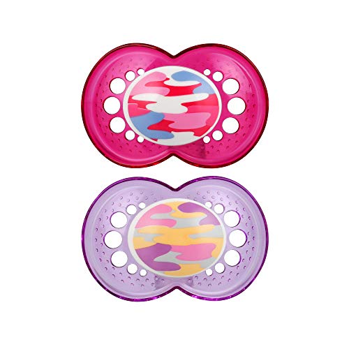 MAM Original Baby Pacifier, Nipple Shape Helps Promote Healthy Oral Development, Sterilizer Case, 2 Pack, 16+ Months, Camo/Girl