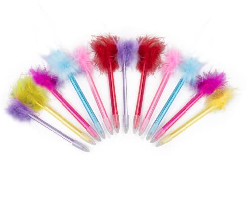 Dazzling Toys Cute Feather Pen – Pack Of 12 Fancy Multicolor Quill Pens, Black Ballpoint Pens With Feathers Top, Calligraphy Accessories, Stationary, School & Office Decor, Aesthetic Gift For Wedding
