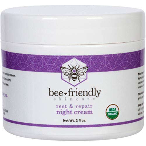 Book Cover Best Night Cream Natural USDA Certified Organic Night Cream By BeeFriendly, Anti Wrinkle, Anti Aging, Deep Hydrating & Moisturizing Night Time Eye, Face, Neck & Decollete Cream for Men and Women 2 oz