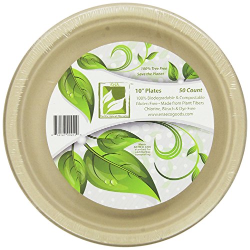 Earth's Natural Alternative Eco-Friendly, Natural Compostable Plant Fiber 10" Plate, Natural, 50 Count