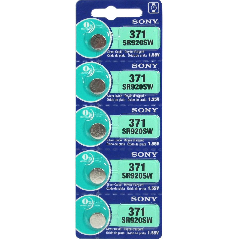 Sony 371 (SR920SW) 1.55V Silver Oxide 0%Hg Mercury Free Watch Battery (5 Batteries)