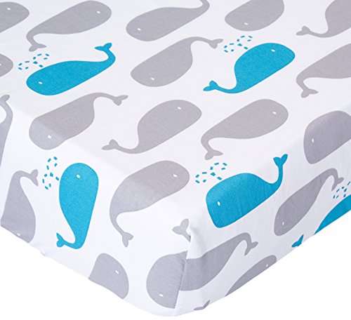 Just Born 100% Cotton Fitted Crib Sheets, High Seas Whales