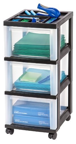 IRIS USA, Inc. 3-Drawer Storage Cart with Organizer Top, Black
